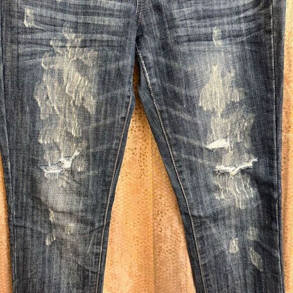 Blue Asphalt Wet Seal 2000s Rhinestone Pocket Faded Skinny Jeans Size 7 - Picture 4 of 8